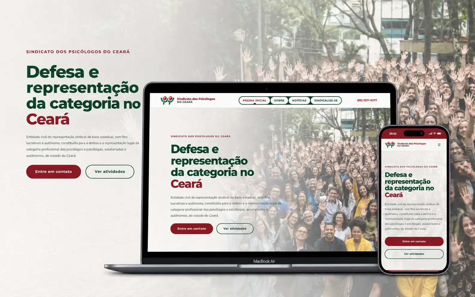 Mockup do site do Sindicato dos Psicologos do Ceara em MacBook e iPhone